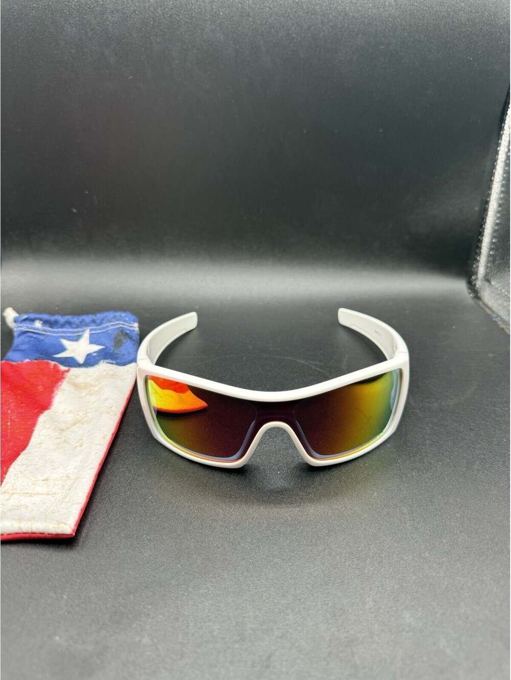 Oakley Batwolf Polished White/Ruby Iridium Lenses 9101-06 America Etched